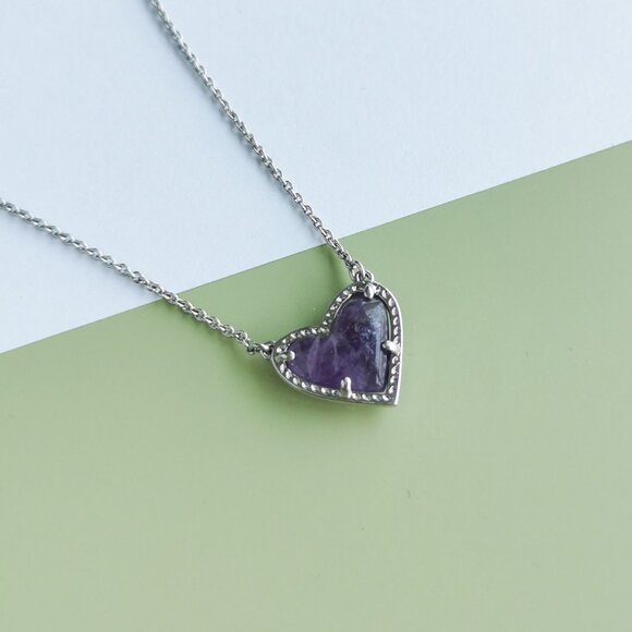 Kendra Scott Ari Heart Amethyst Necklace - Silver - Picture 2 of 4